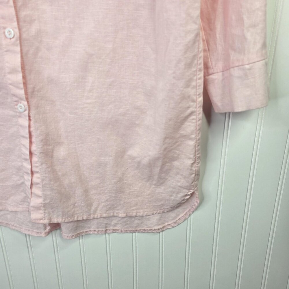 Linen Blend Tunic Shirt Womens Large Pink Button Front Roll Tab Relaxed Fit Boho - Picture 3 of 12